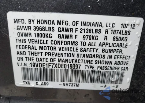 2013 Acura Ilx 2.0L z USA, uszkodzony, nr VIN 19VDE1F7XDE019397